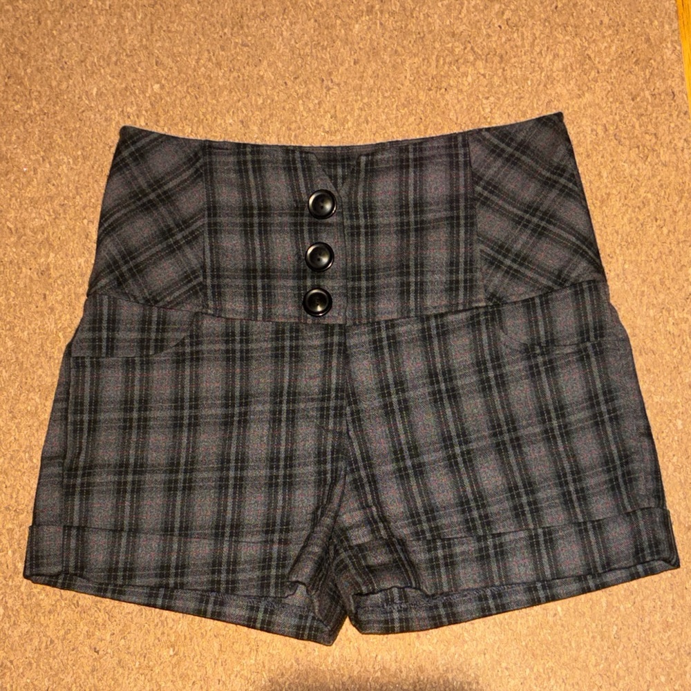 Plaid Gray High Waisted Business Casual Shorts 🍑